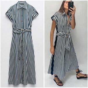 Zara striped linen blend midi dress